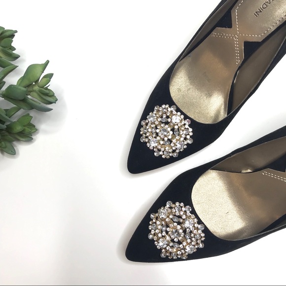 Adrienne Vittadini Shoes - ADRIENNE VITTADINI Black Suede Jewel Heels Sz 8